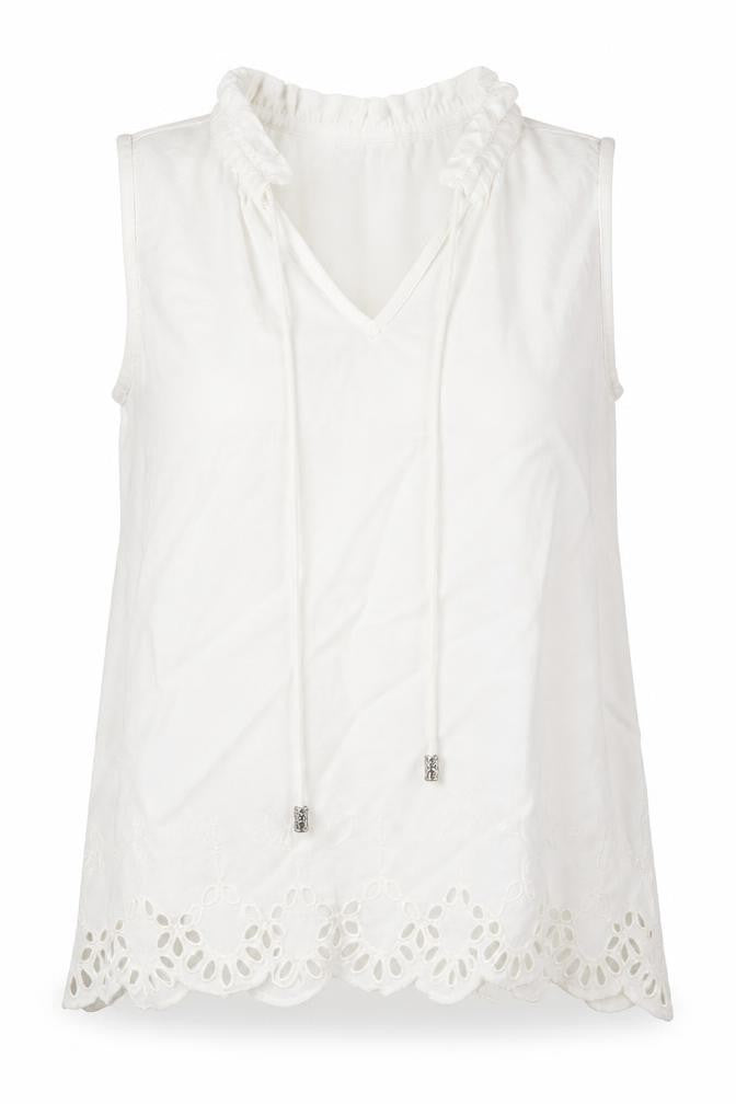 River Island Womens White Viscose Basic Blouse Size XS V-Neck - Broderie Anglaise