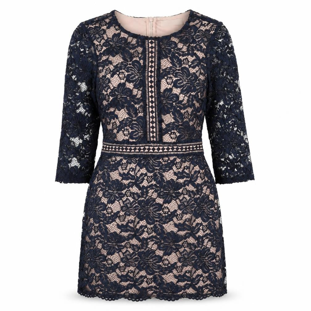 Oasis Womens Blue Polyester Mini Size 8 Boat Neck Zip - Lace Overlay