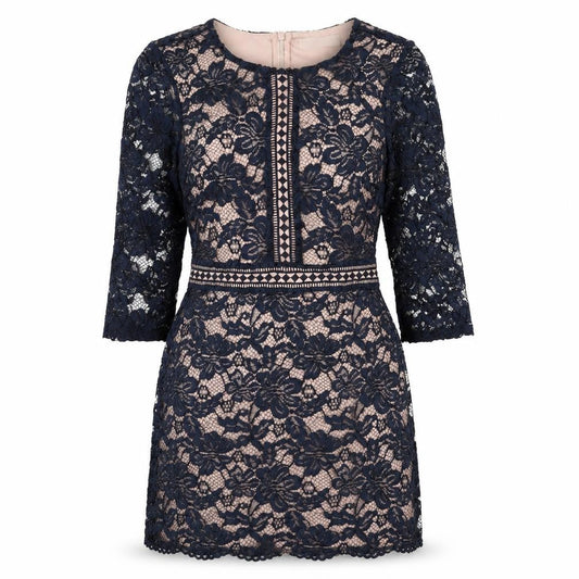 Oasis Womens Blue Polyester Mini Size 8 Boat Neck Zip - Lace Overlay