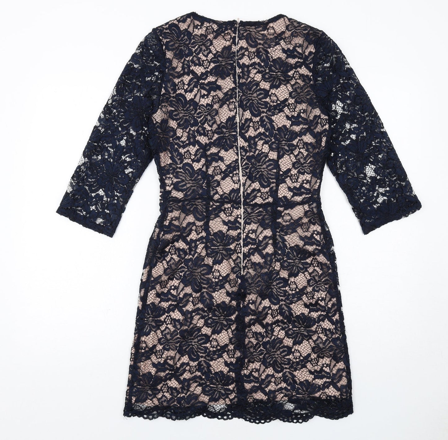 Oasis Womens Blue Polyester Mini Size 8 Boat Neck Zip - Lace Overlay