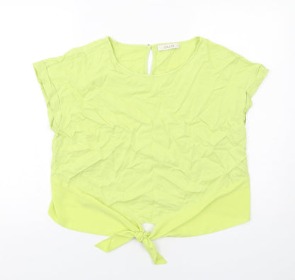 Oasis Womens Yellow Viscose Basic Blouse Size 16 Boat Neck - Tie Front