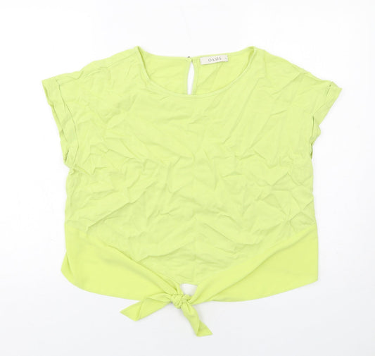 Oasis Womens Yellow Viscose Basic Blouse Size 16 Boat Neck - Tie Front