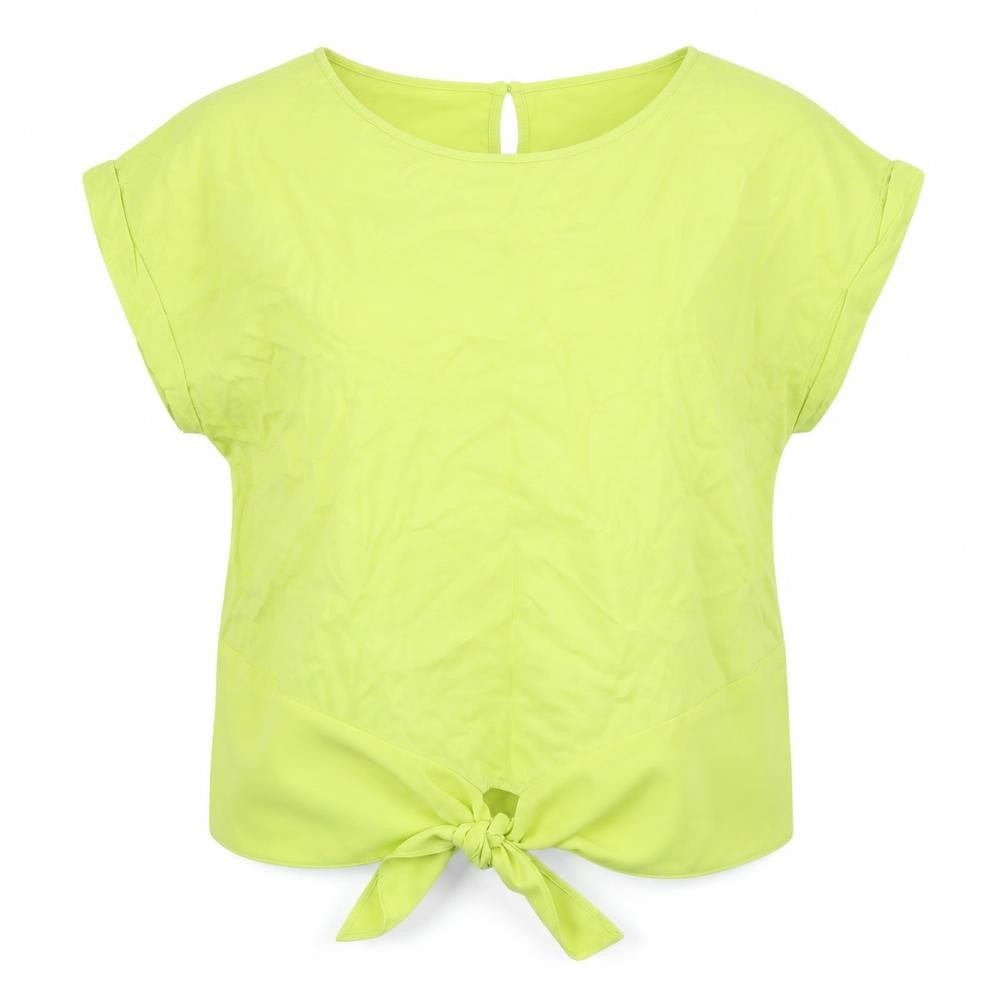 Oasis Womens Yellow Viscose Basic Blouse Size 16 Boat Neck - Tie Front