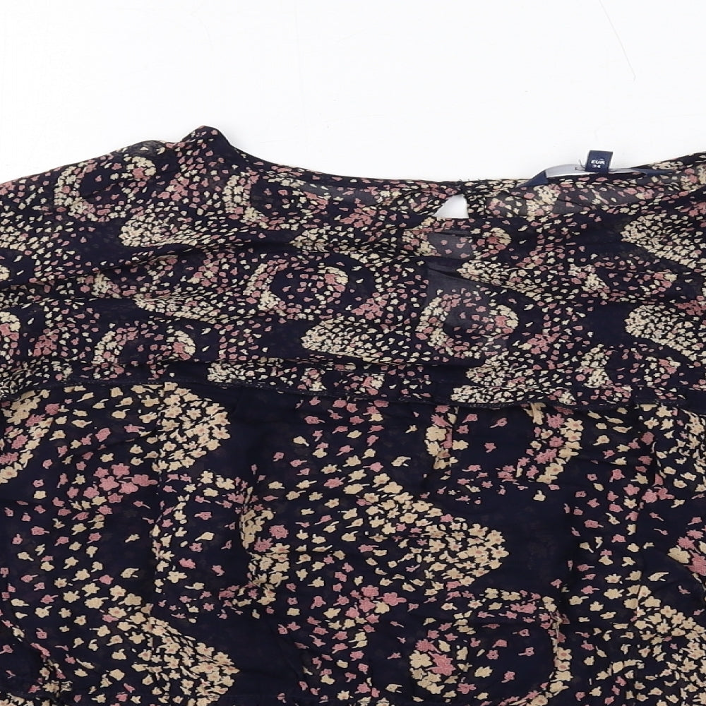 NEXT Womens Blue Geometric Viscose Basic Blouse Size 6 Round Neck