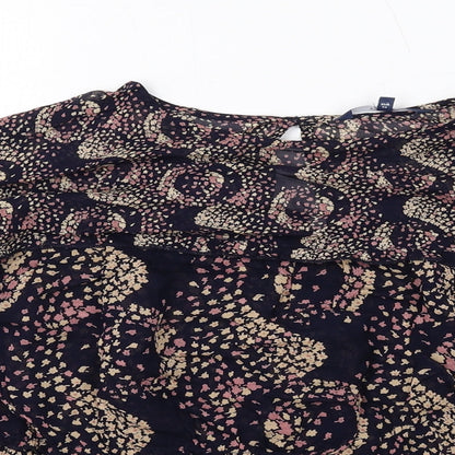 Next Womens Blue Geometric Viscose Basic Blouse Size 6 Round Neck