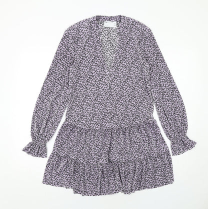 Additional front view of ASOS women’s purple floral polyester a-line, size UK 4, v-neck pullover