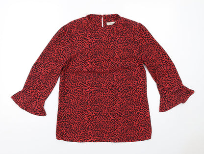 Oasis Womens Red Geometric Polyester Basic Blouse Size 8 Round Neck