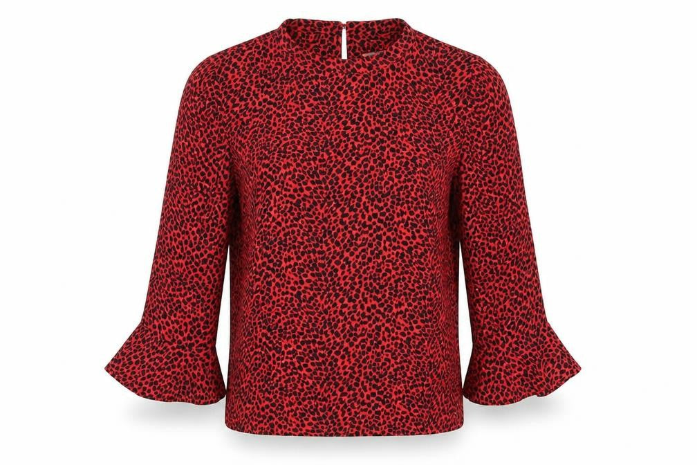 Oasis Womens Red Geometric Polyester Basic Blouse Size 8 Round Neck