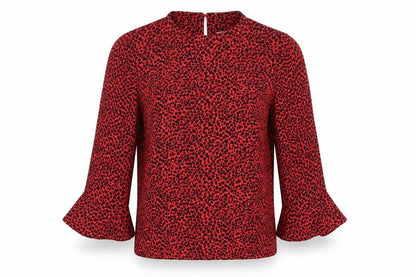Oasis Womens Red Geometric Polyester Basic Blouse Size 8 Round Neck