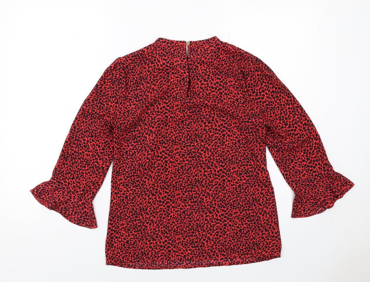 Oasis Womens Red Geometric Polyester Basic Blouse Size 8 Round Neck