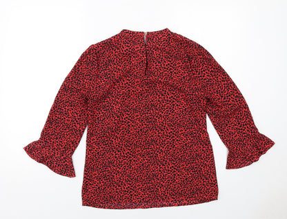 Oasis Womens Red Geometric Polyester Basic Blouse Size 8 Round Neck