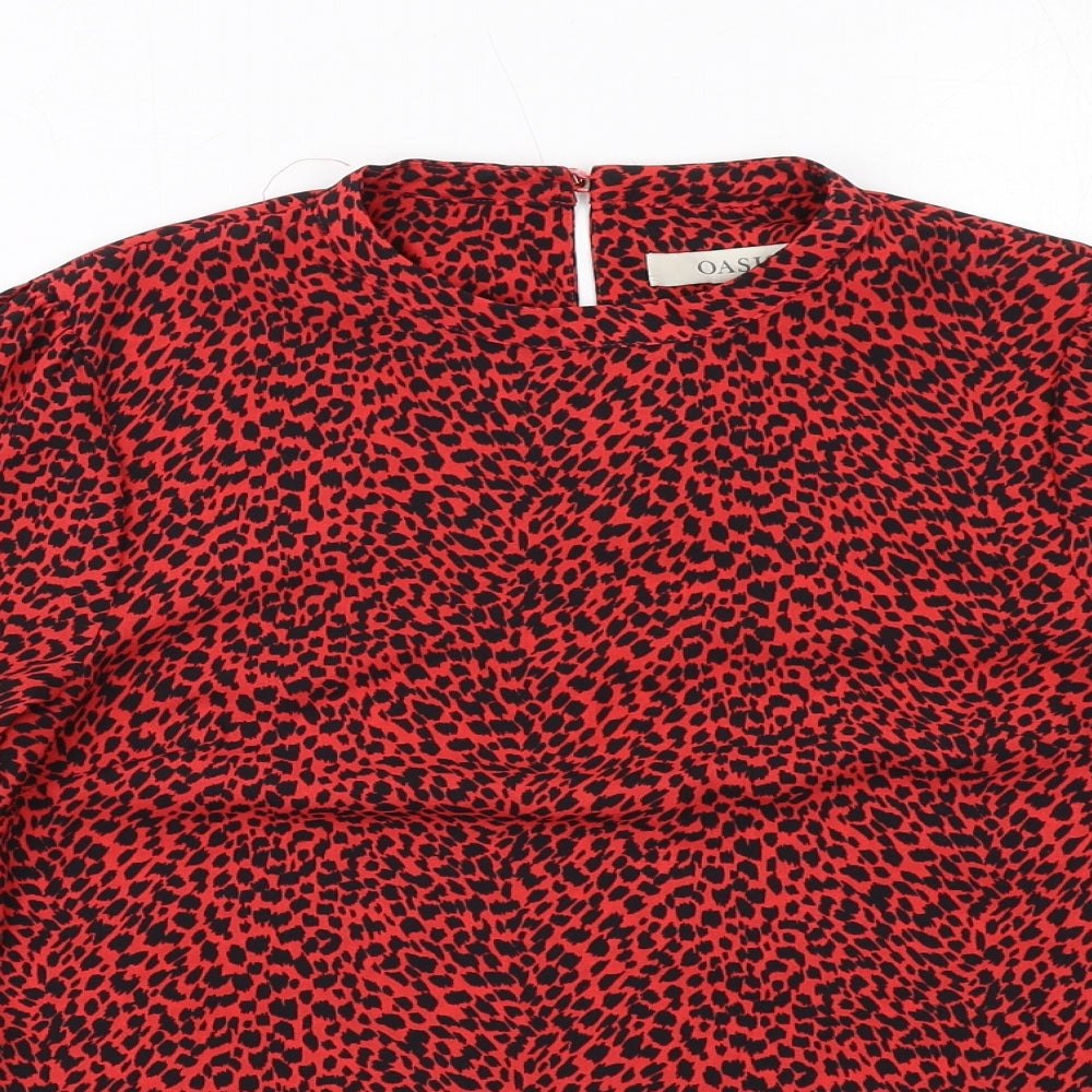 Oasis Womens Red Geometric Polyester Basic Blouse Size 8 Round Neck