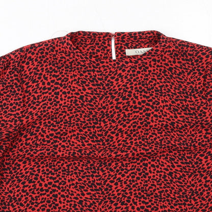 Oasis Womens Red Geometric Polyester Basic Blouse Size 8 Round Neck