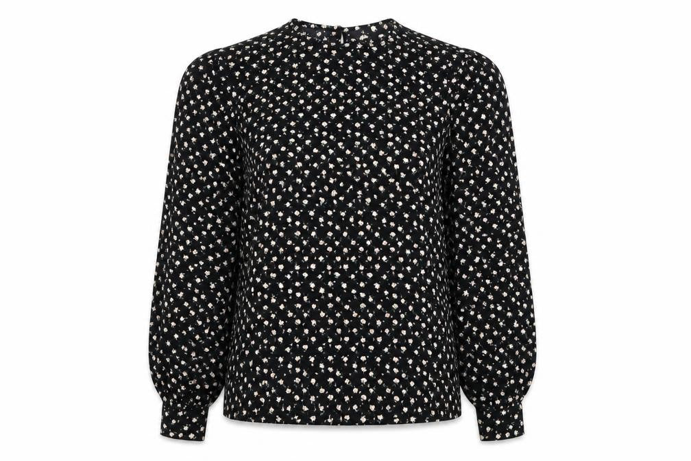 Louche Womens Black Floral Polyester Basic Blouse Size 8 Round Neck