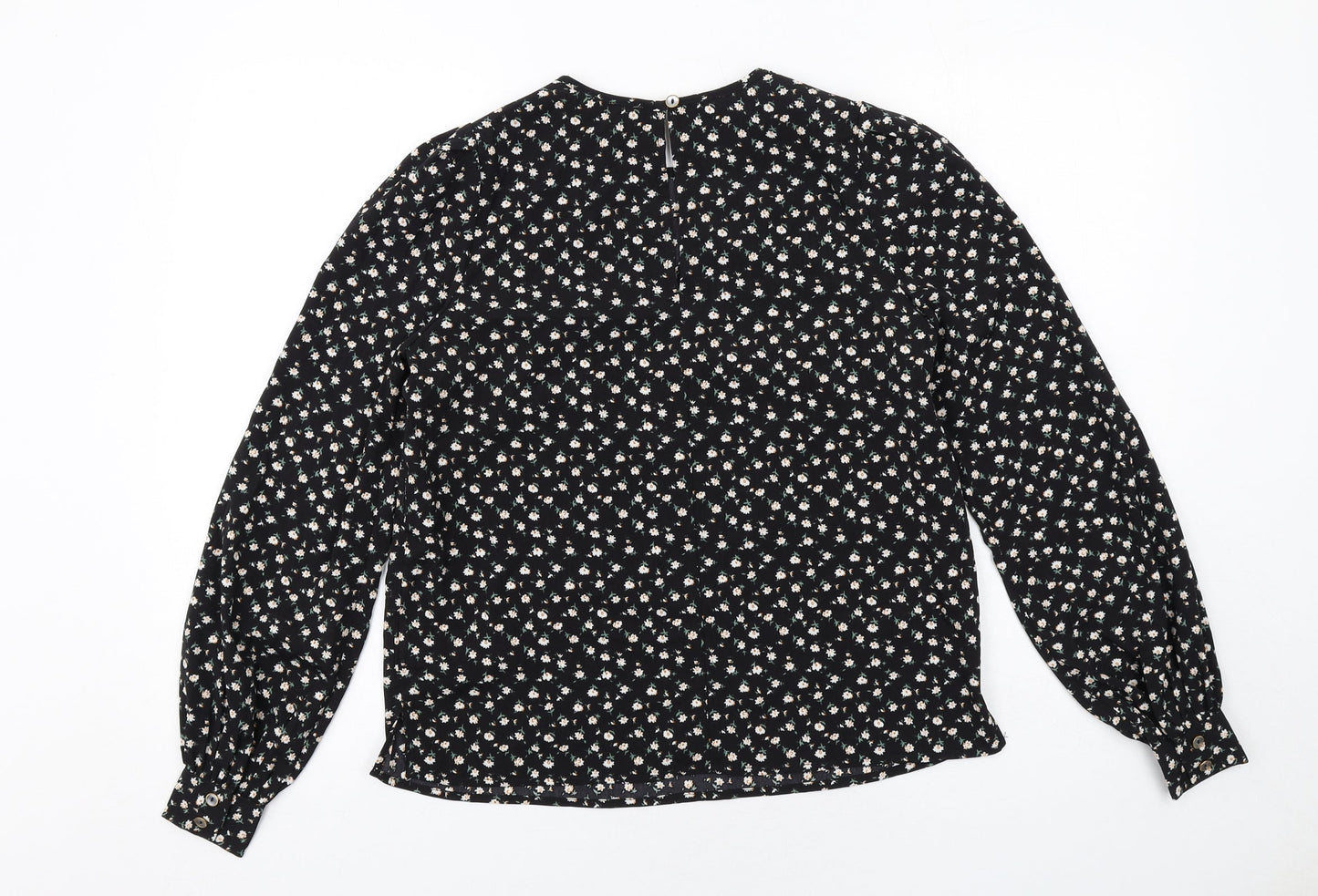 Louche Womens Black Floral Polyester Basic Blouse Size 8 Round Neck