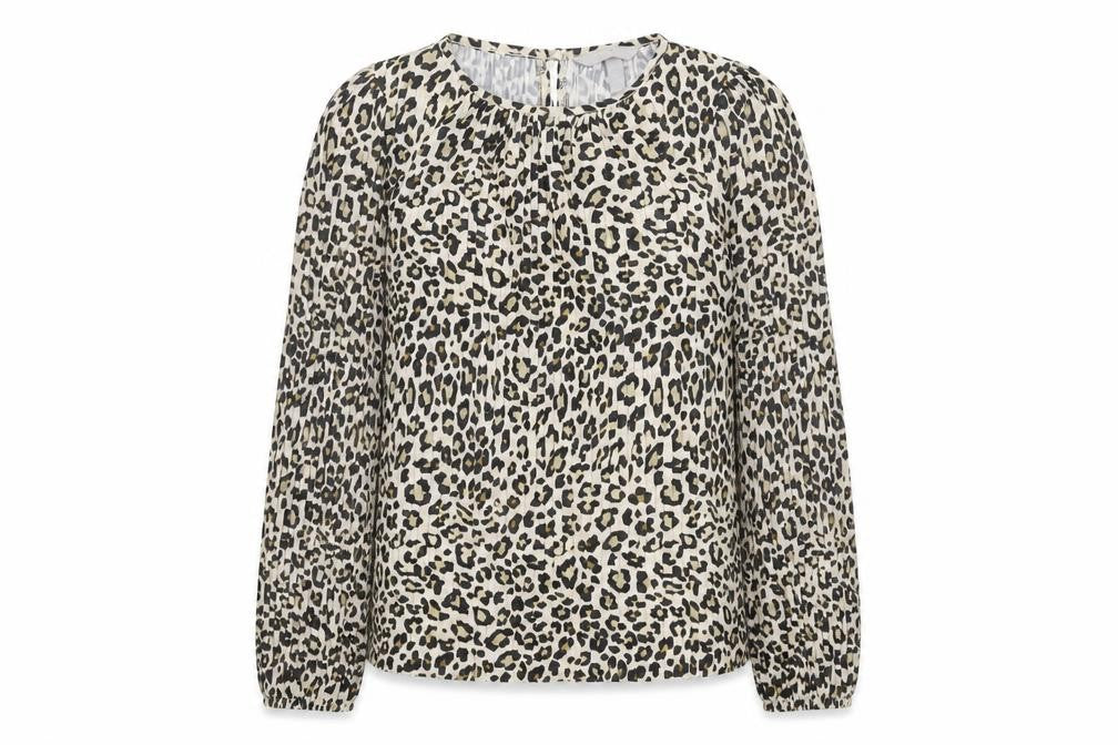 H&M Womens Beige Animal Print Polyester Basic Blouse Size XS Round Neck - Leopard Print