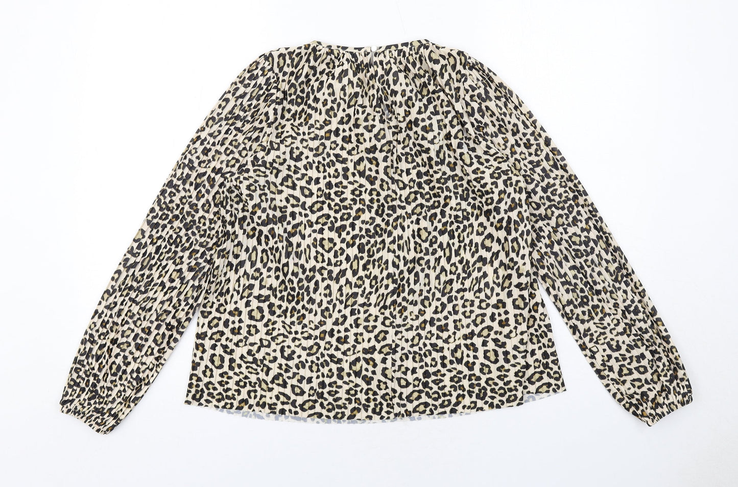 H&M Womens Beige Animal Print Polyester Basic Blouse Size XS Round Neck - Leopard Print