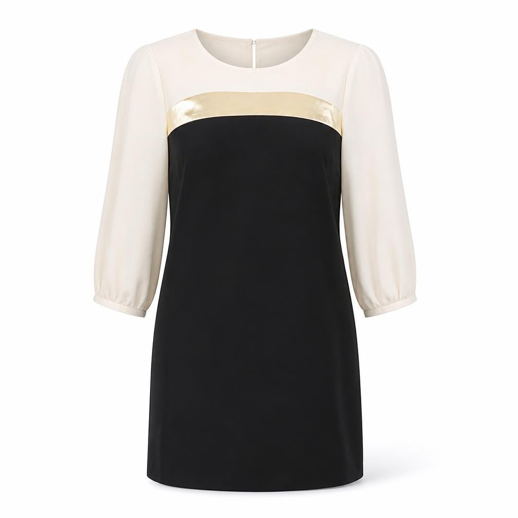 Oasis Womens Black Colourblock Polyester A-Line Size 8 Round Neck Zip