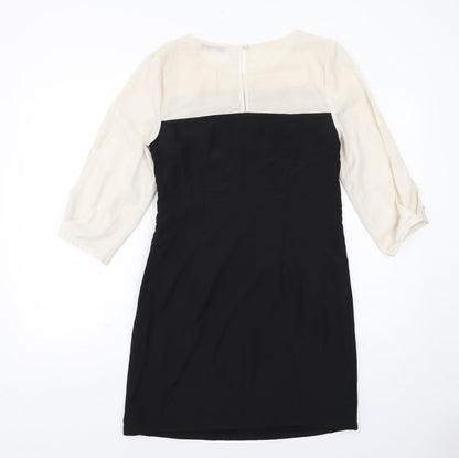 Oasis Womens Black Colourblock Polyester A-Line Size 8 Round Neck Zip