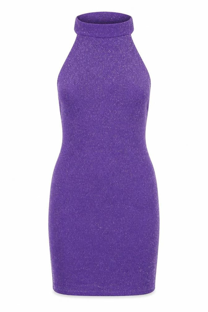 Pull&Bear Womens Purple Polyester Bodycon Size S Halter Button