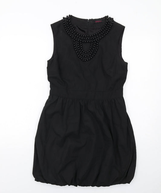 Coleen Womens Black Polyester A-Line Size 12 Round Neck Zip