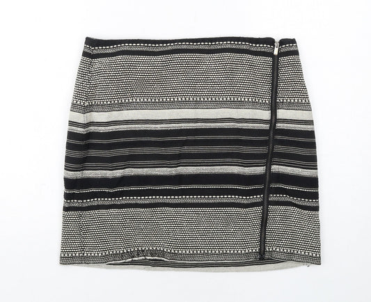 Camaieu Womens Black Geometric Polyester A-Line Skirt Size 14 Zip