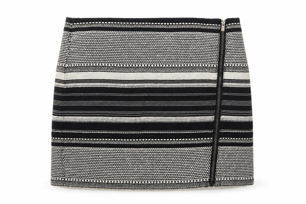 Camaieu Womens Black Geometric Polyester A-Line Skirt Size 14 Zip