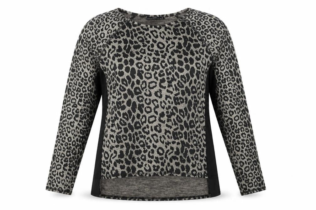 Zara Womens Black Animal Print Polyester Basic Blouse Size L Round Neck - Leopard Print