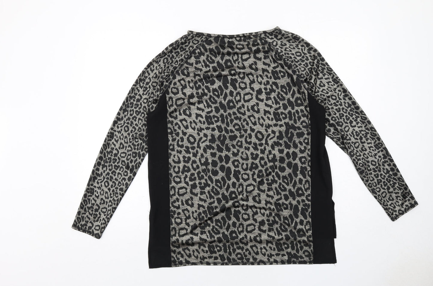 Zara Womens Black Animal Print Polyester Basic Blouse Size L Round Neck - Leopard Print