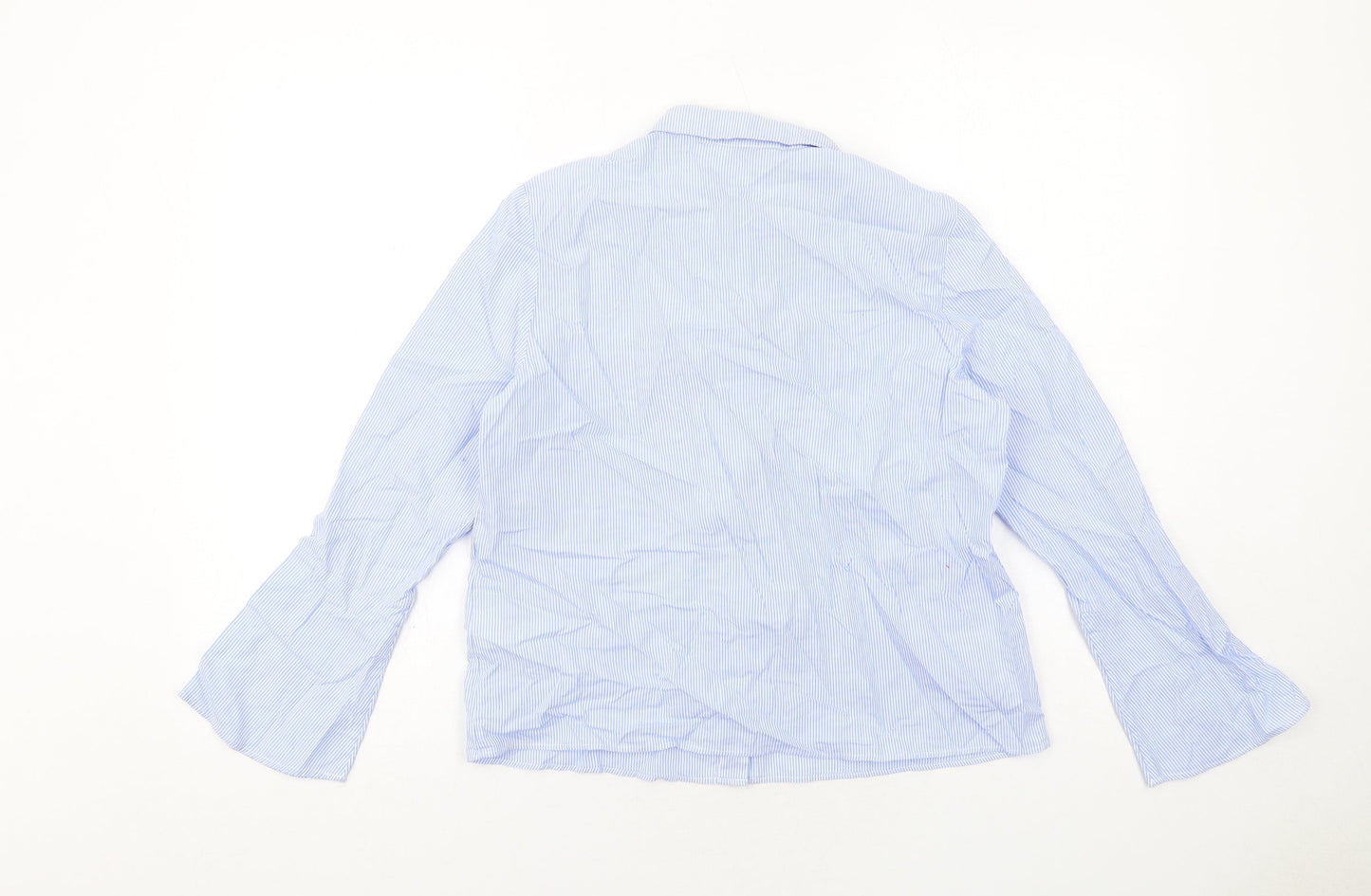H&M Womens Blue Striped Cotton Basic Button-Up Size 10 Collared - Never Look Back