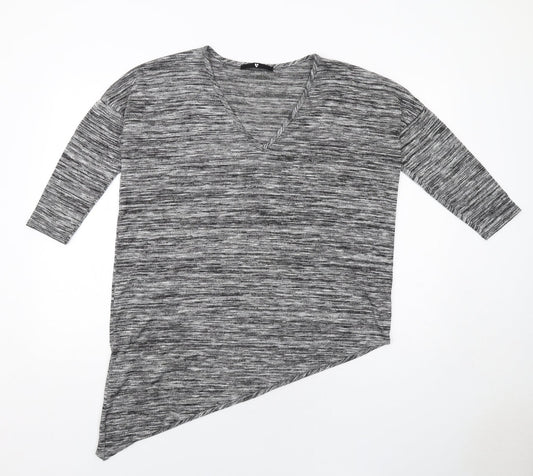 Very Womens Grey Polyester Basic T-Shirt Size 12 V-Neck