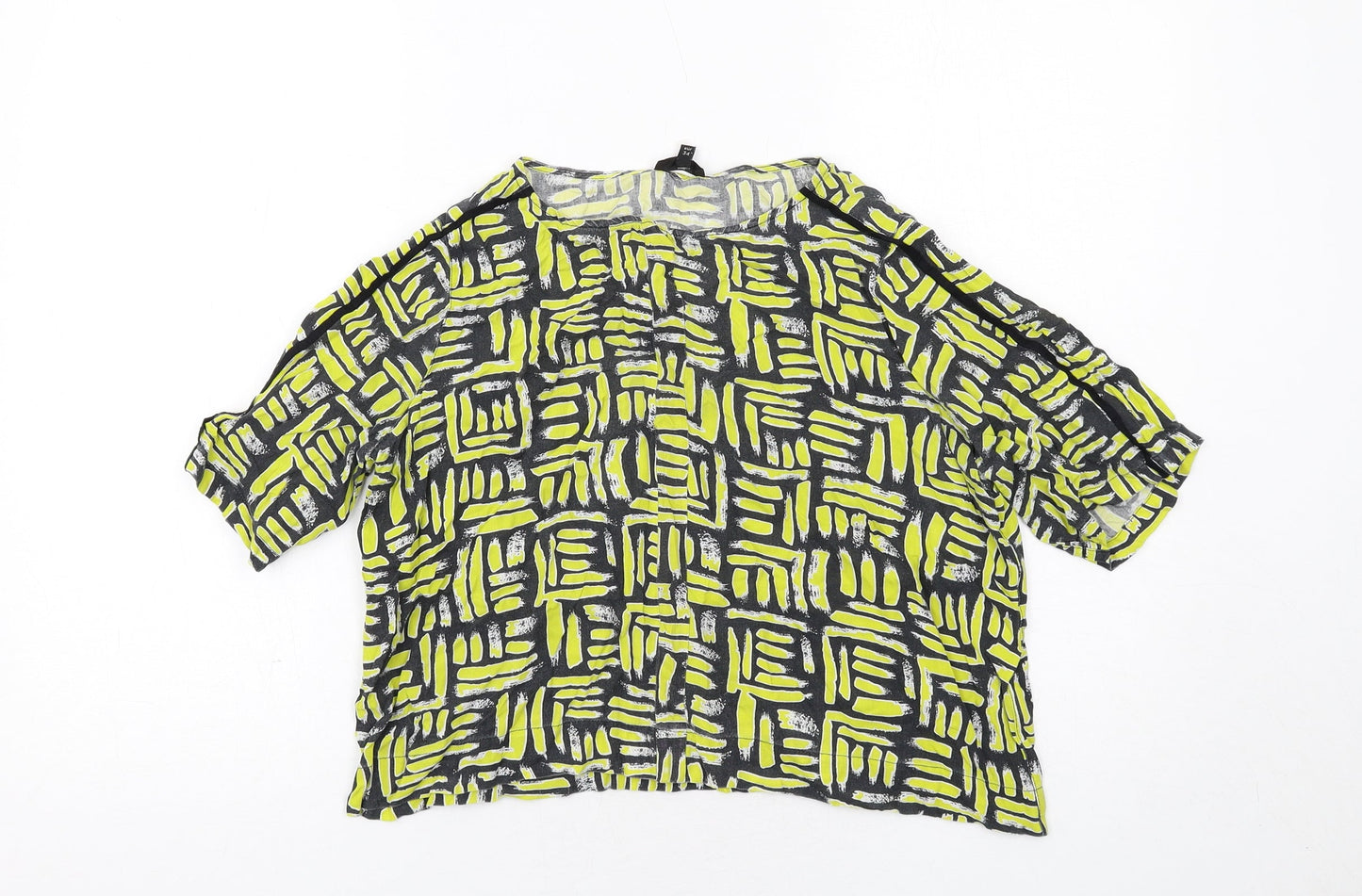 River Island Womens Yellow Geometric Viscose Basic Blouse Size 8 Round Neck