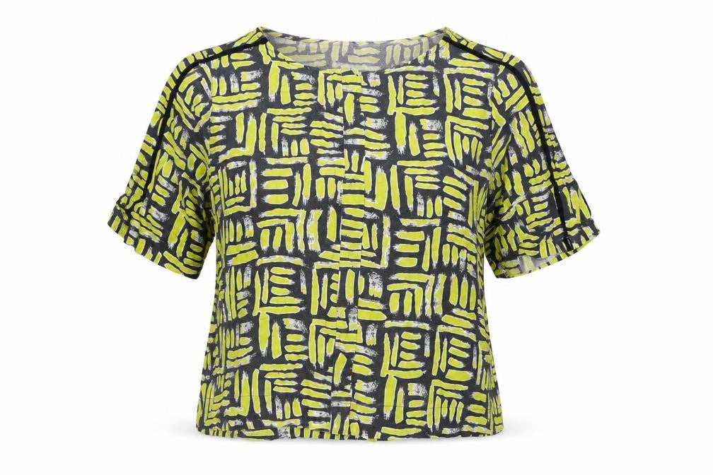 River Island Womens Yellow Geometric Viscose Basic Blouse Size 8 Round Neck