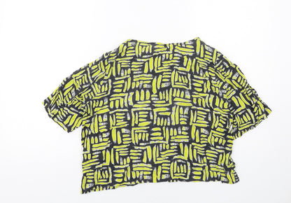 River Island Womens Yellow Geometric Viscose Basic Blouse Size 8 Round Neck
