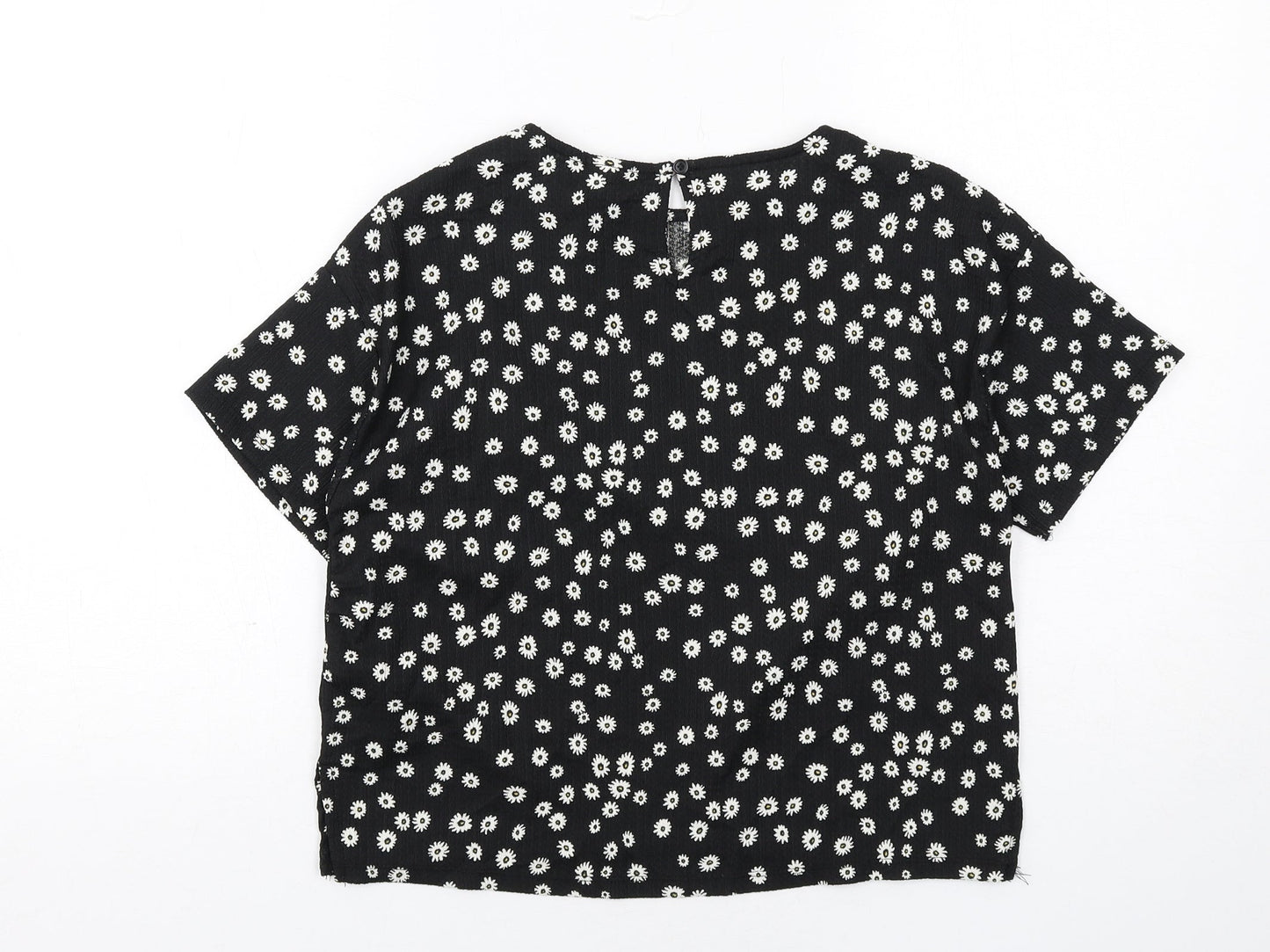 Zara Girls Black Geometric Polyester Basic T-Shirt Size 13-14 Years Round Neck Button - Daisy Print