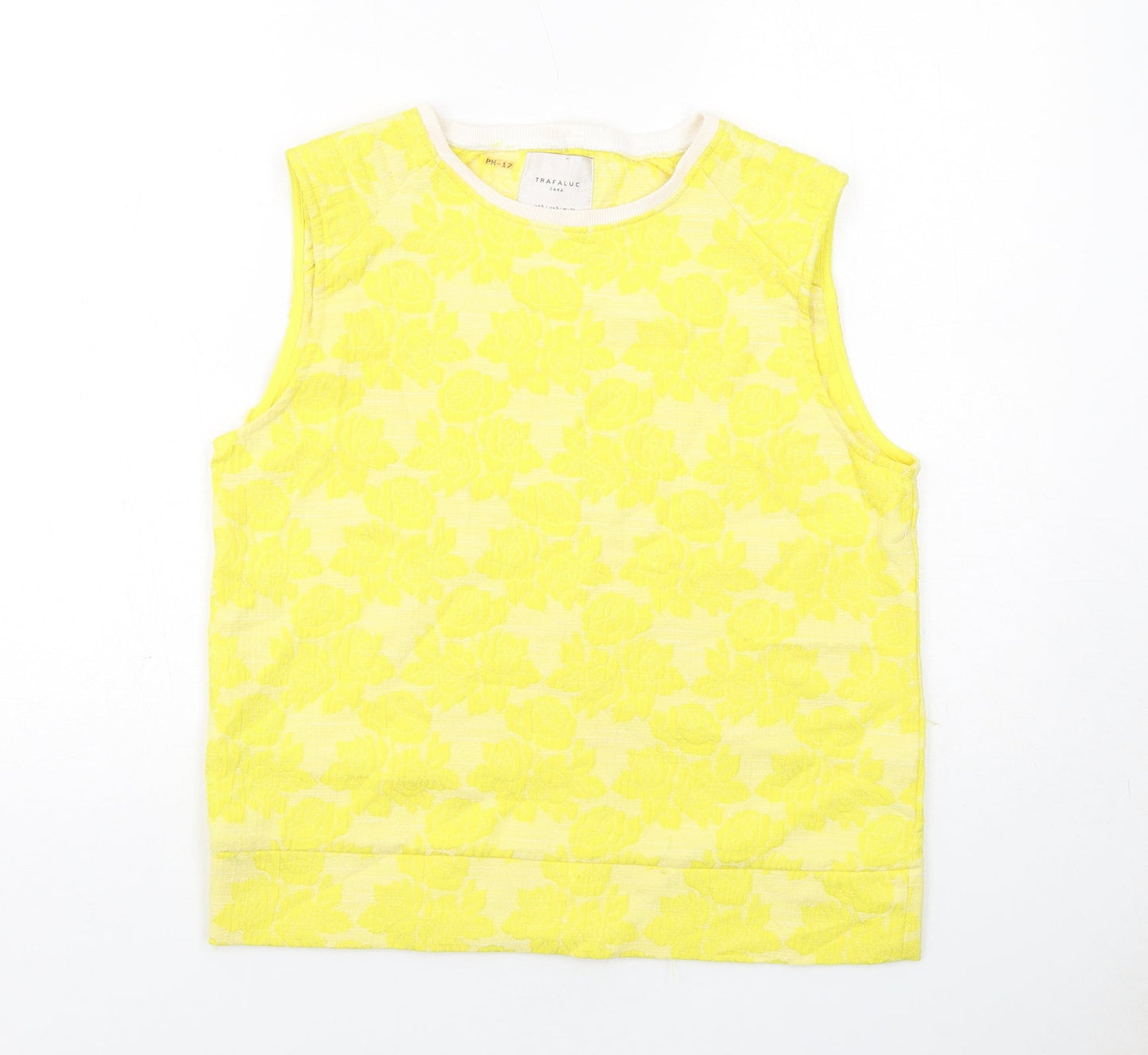 Zara Womens Yellow Geometric Polyester Basic Tank Size S Round Neck