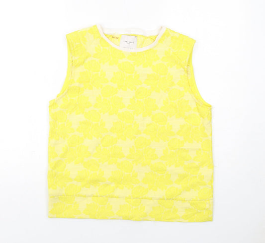 Zara Womens Yellow Geometric Polyester Basic Tank Size S Round Neck