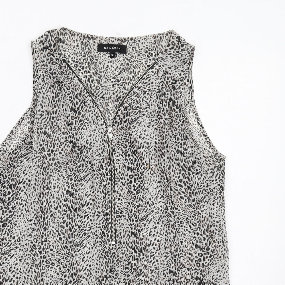 New Look Womens Grey Animal Print Polyester Basic Tank Size 12 V-Neck - Leopard Print