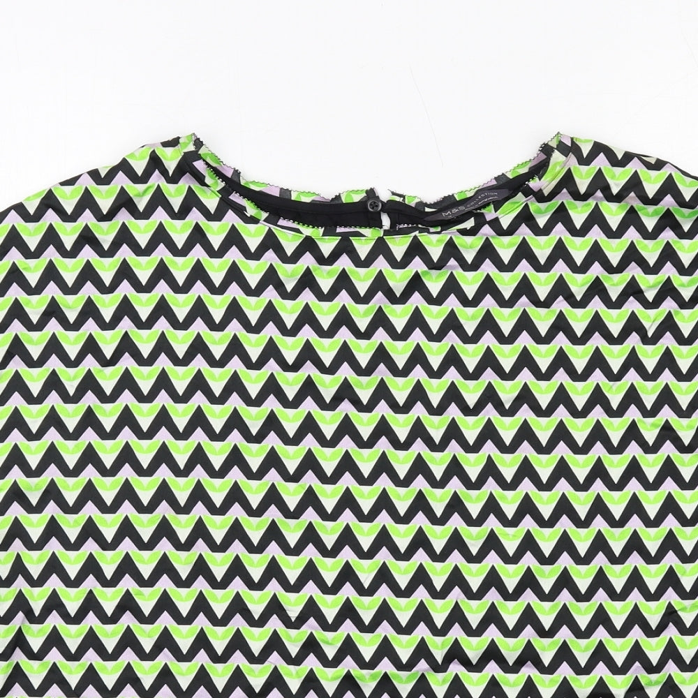 Marks and Spencer Womens Multicoloured Geometric Polyester Basic Blouse Size 12 Round Neck