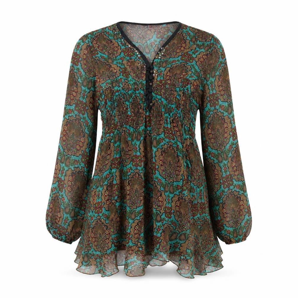Influence Womens Multicoloured Geometric Polyester Trapeze & Swing Size 12 V-Neck Button