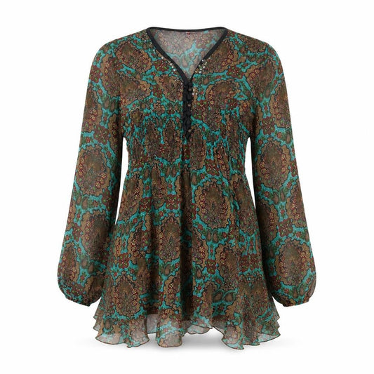 Influence Womens Multicoloured Geometric Polyester Trapeze & Swing Size 12 V-Neck Button