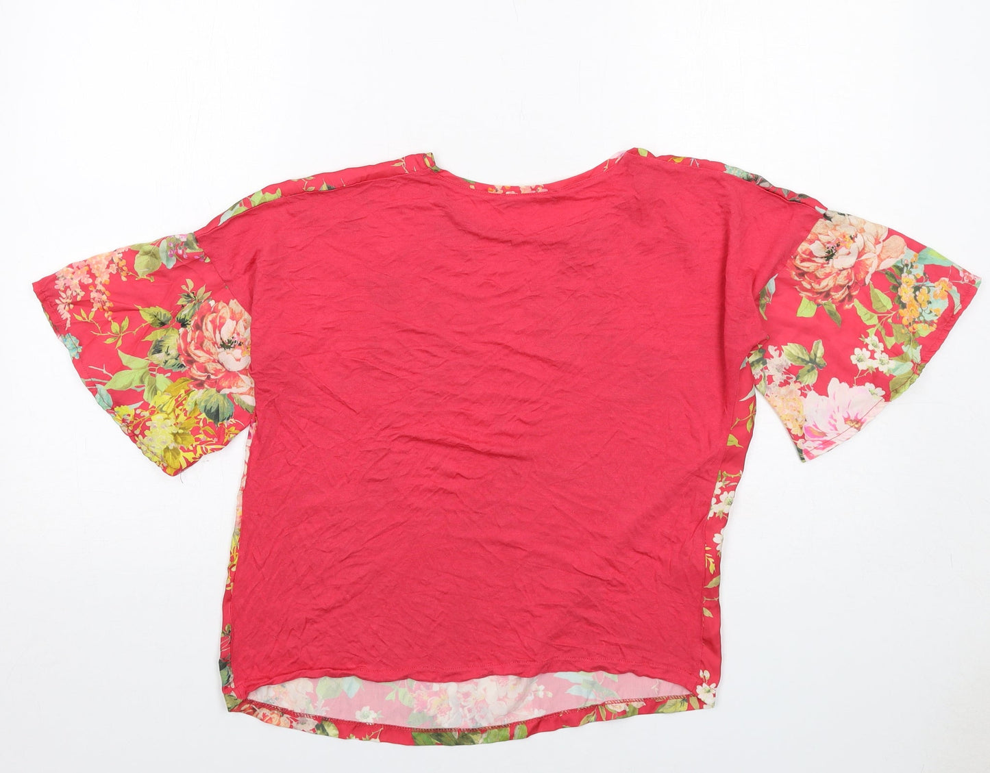 Mango Womens Red Floral Polyester Basic Blouse Size XS Round Neck
