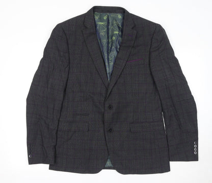 Remus Uomo Mens Grey Check Wool Jacket Suit Jacket Size 42 Regular