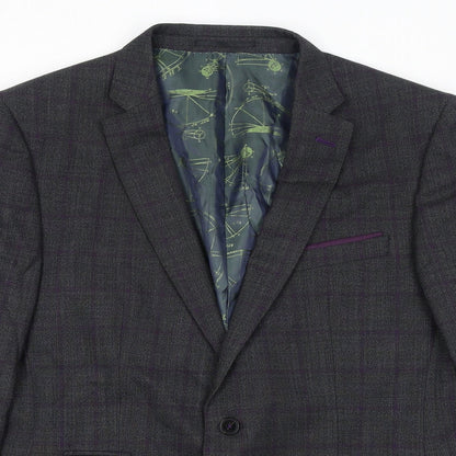Remus Uomo Mens Grey Check Wool Jacket Suit Jacket Size 42 Regular