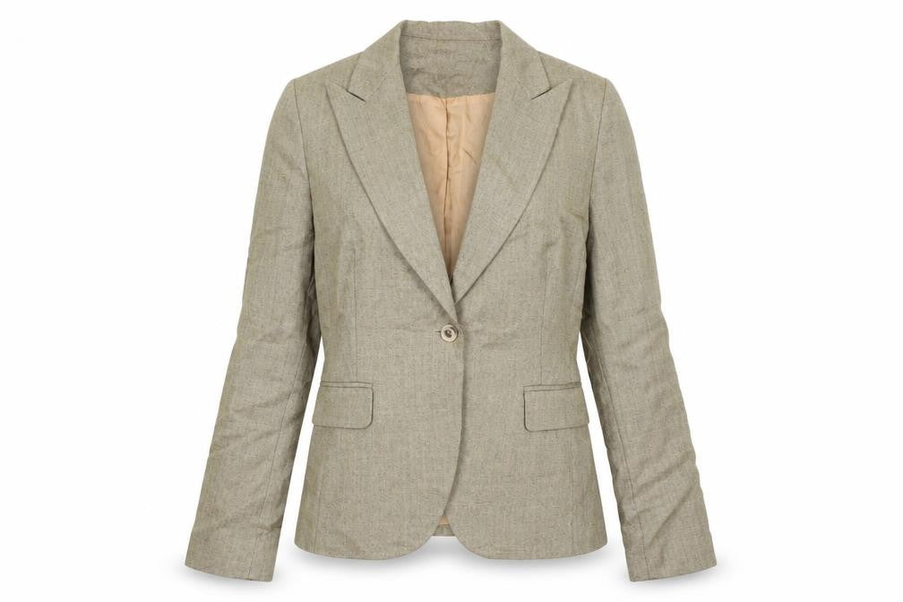 Quin And Donnelly Womens Beige Geometric Jacket Blazer Size 12 Button