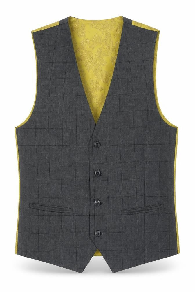 Dobell Mens Grey Check Polyester Jacket Suit Waistcoat Size S Regular