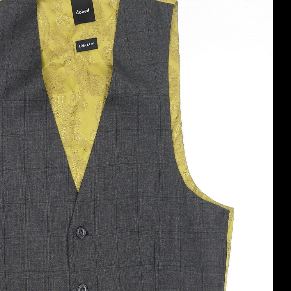 Dobell Mens Grey Check Polyester Jacket Suit Waistcoat Size S Regular