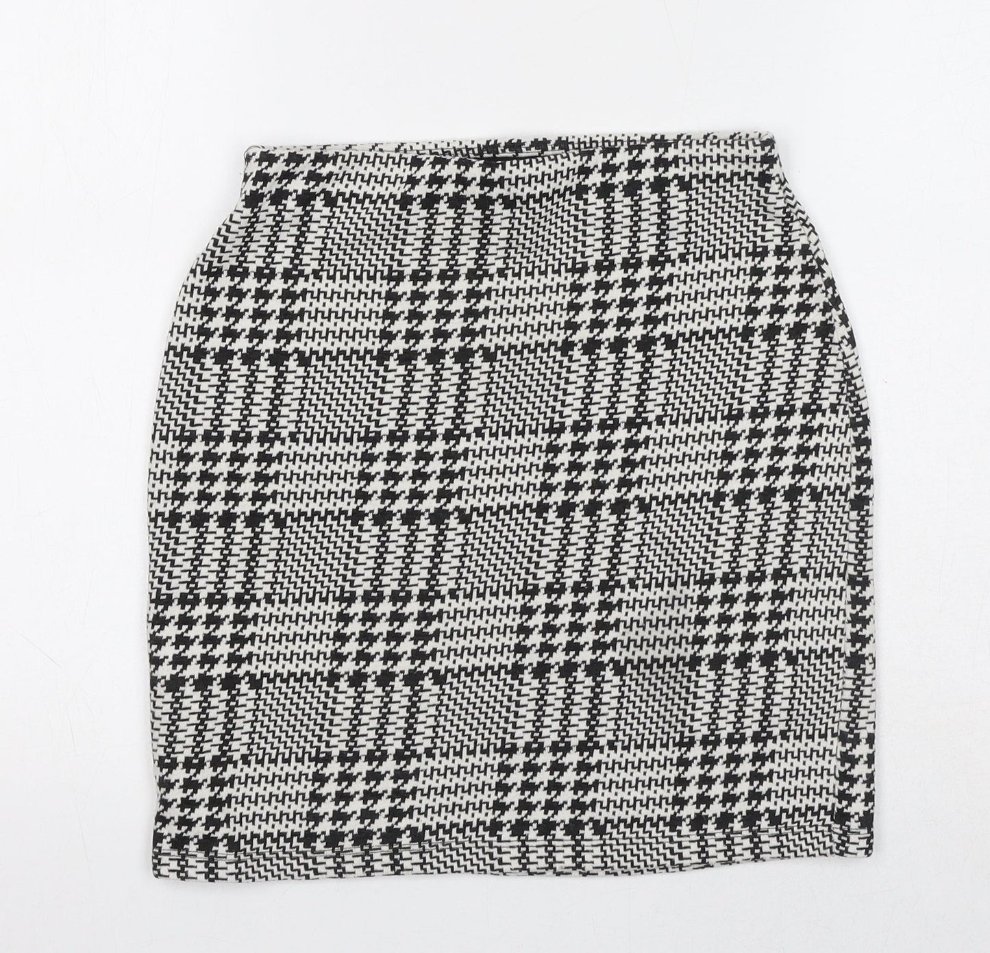 New Look Womens Black Geometric Polyester A-Line Skirt Size 8 - Houndstooth Pattern