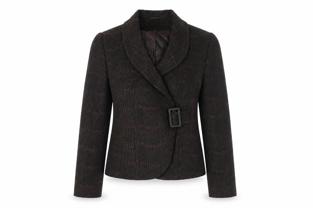 Minuet Womens Brown Geometric Jacket Size 12 Buckle