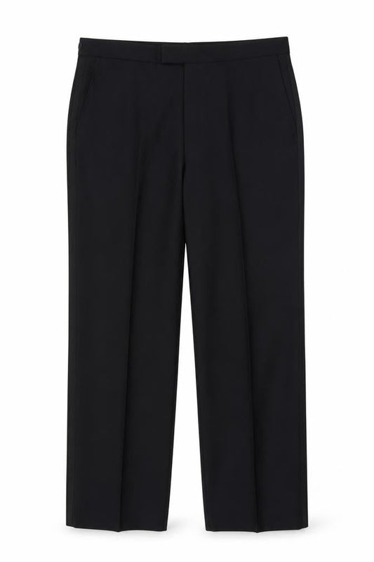Front view of Canada men’s black polyester trousers, size 36, in, 28-inch leg regular zip